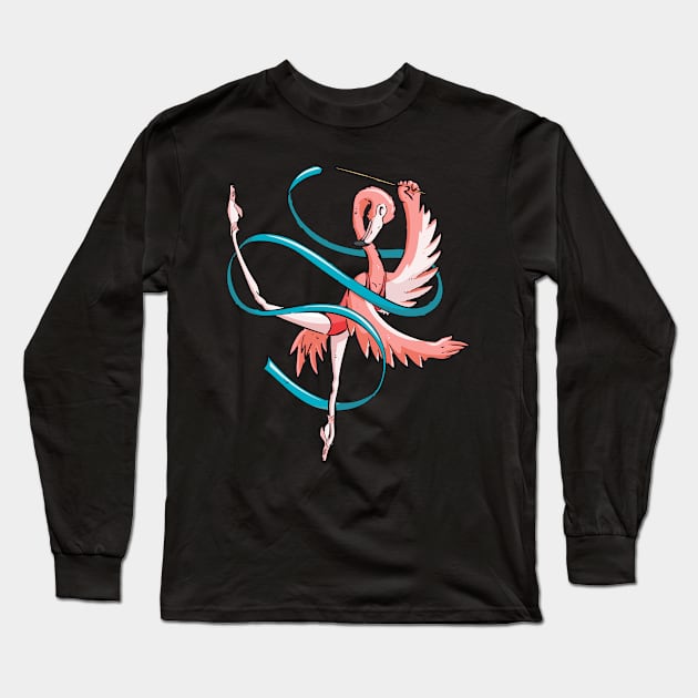 Flamingo Ballet Ballerina Illustration Long Sleeve T-Shirt by SzarlottaDesigns